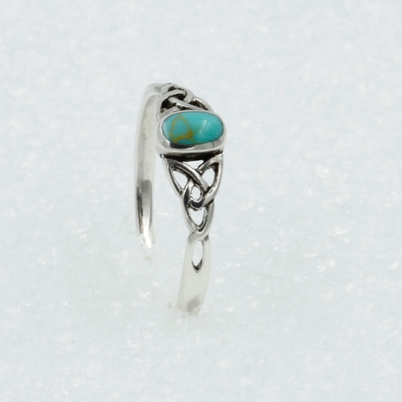 Turquoise Triquetras Band Ring 925 Sterling Silve - Picture 4 of 8